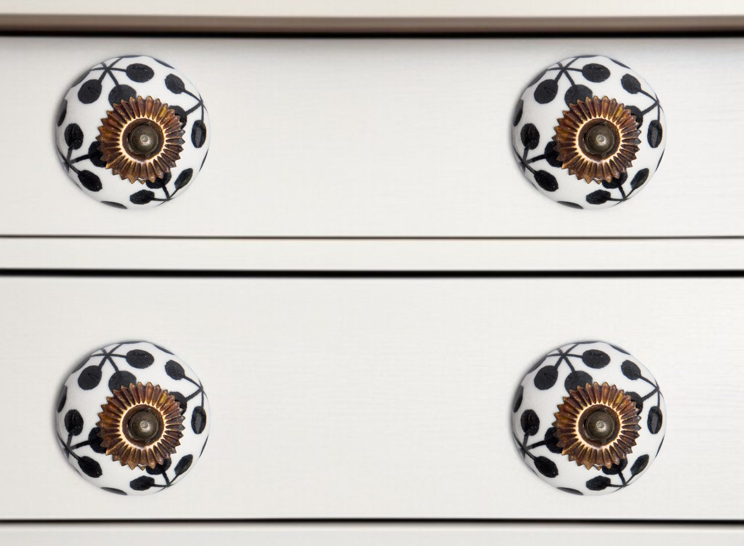 Set of Twelve Black White And Copper Ceramic Geometric Drawer Pull Knobs