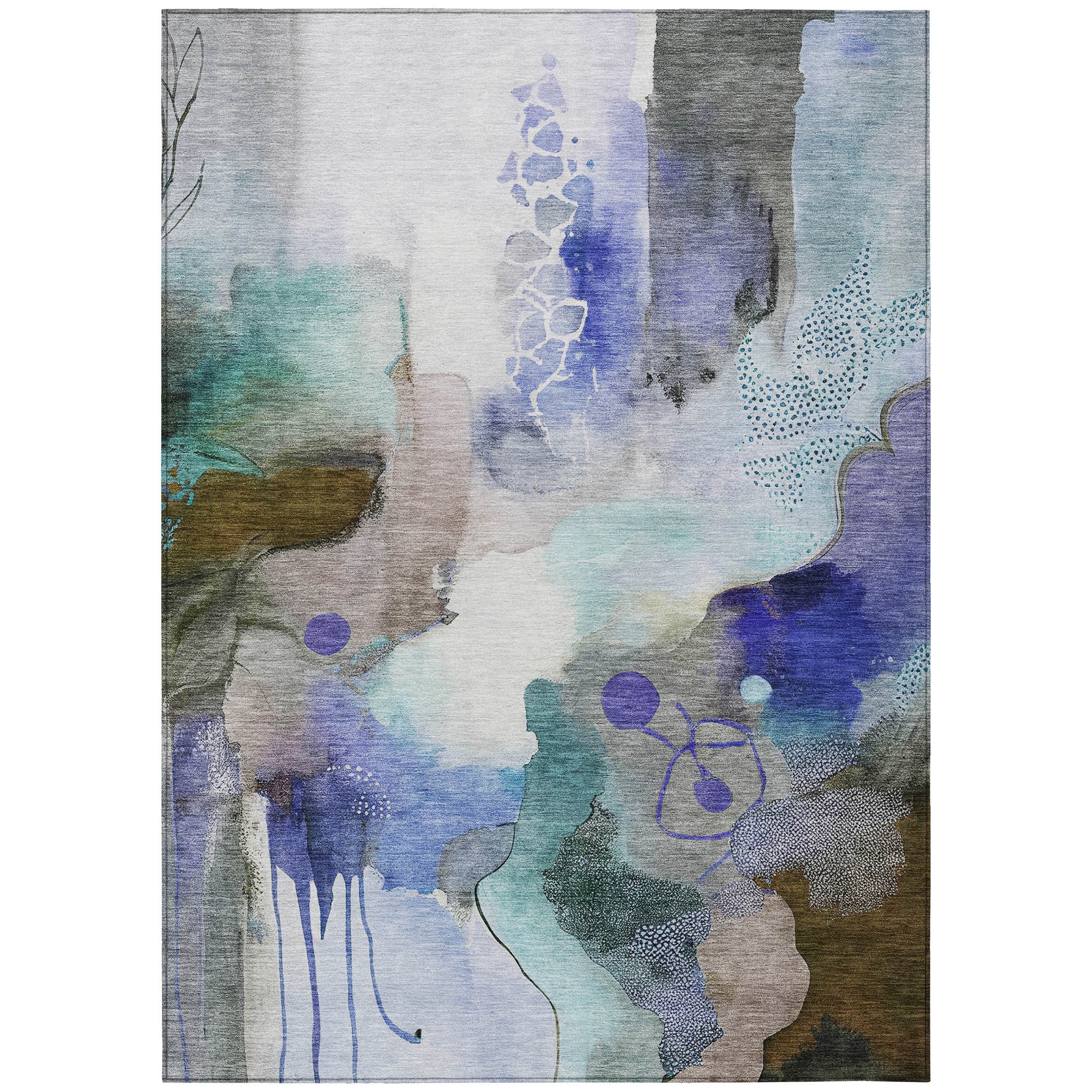 5' X 8' Brown Purple And Ivory Abstract Washable Indoor Outdoor Area Rug-8
