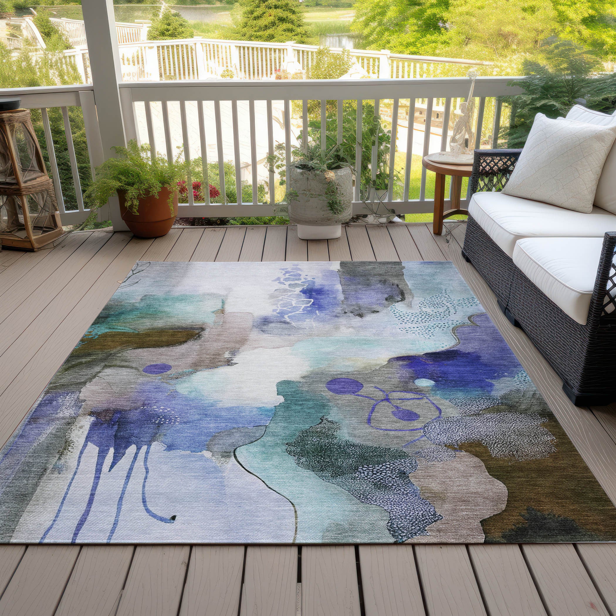 5' X 8' Brown Purple And Ivory Abstract Washable Indoor Outdoor Area Rug-7