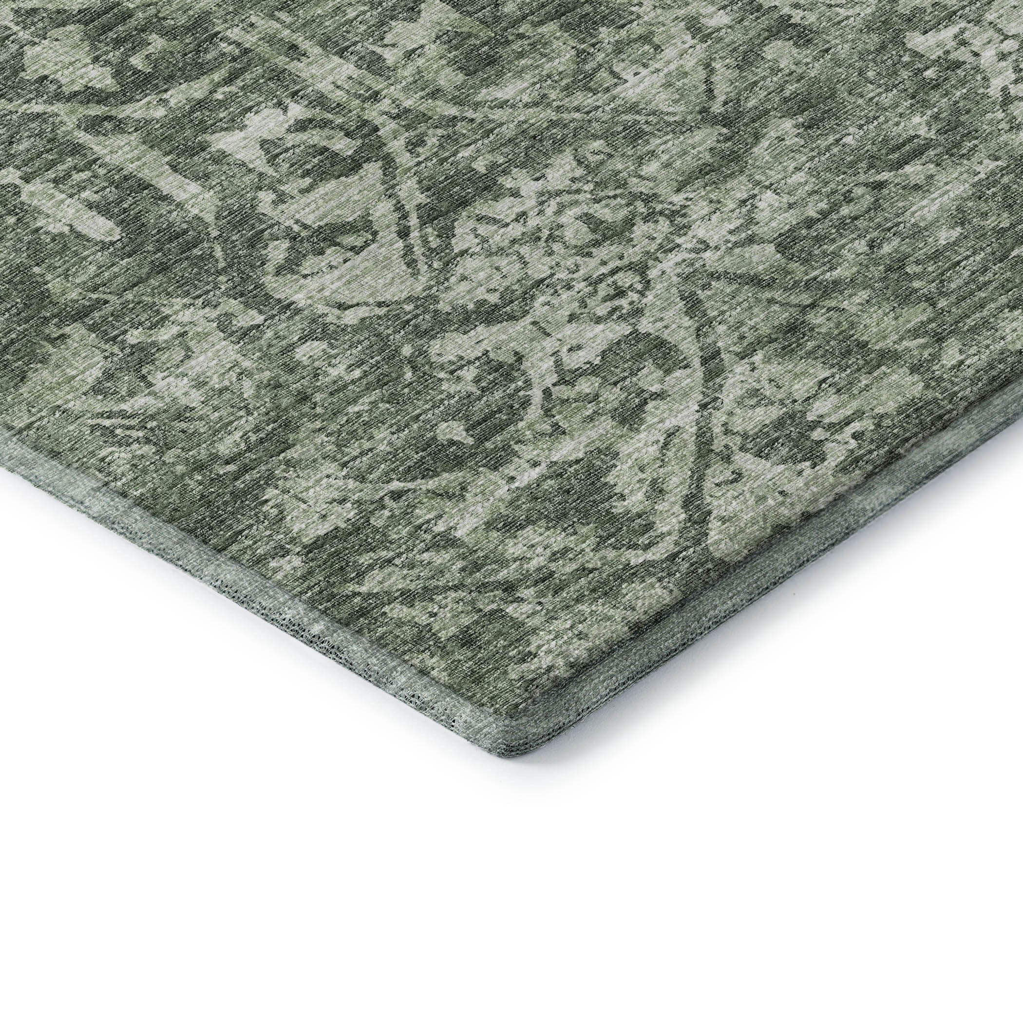 8' Green And Ivory Round Damask Washable Indoor Outdoor Area Rug-4