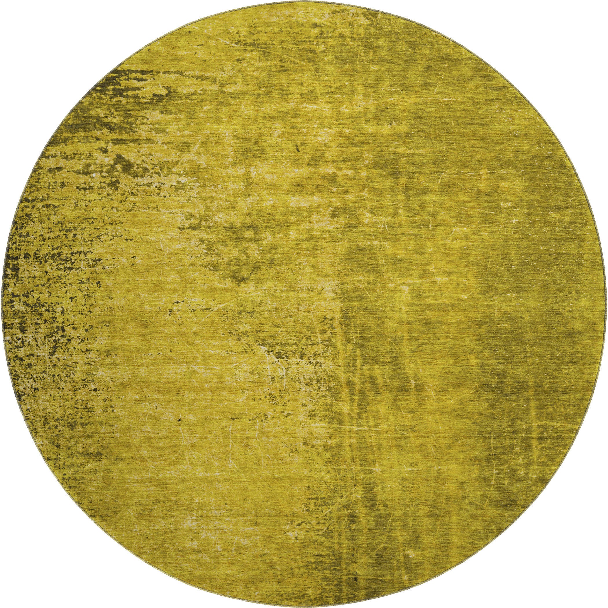 8' Gold And Gray Abstract Washable Round Rug With UV Protection