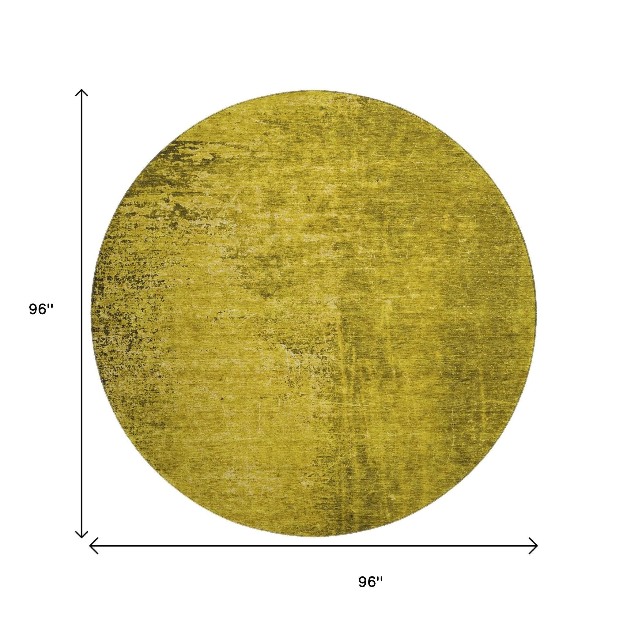 8' Gold And Gray Abstract Washable Round Rug With UV Protection