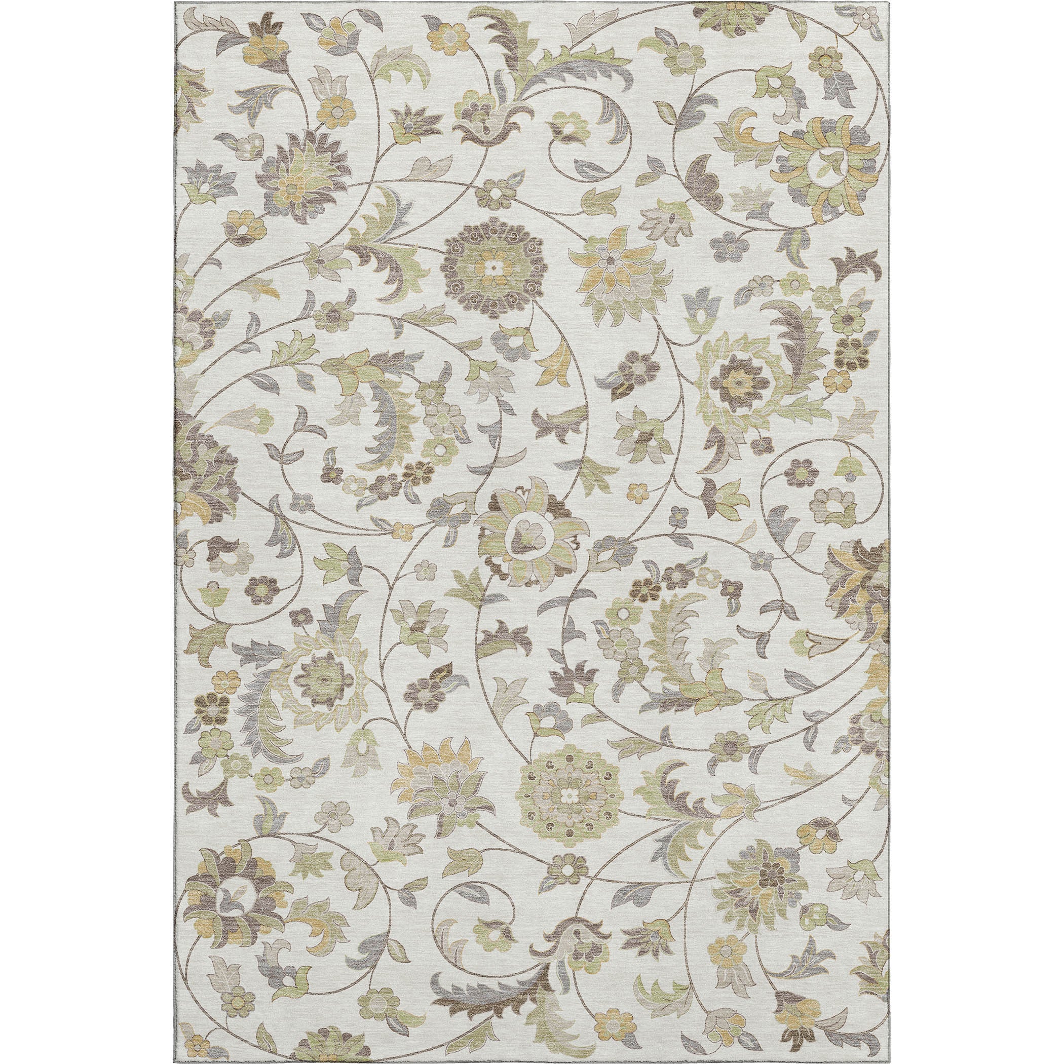8' X 10' Ivory Copper And Gray Floral Washable Area Rug With UV Protection