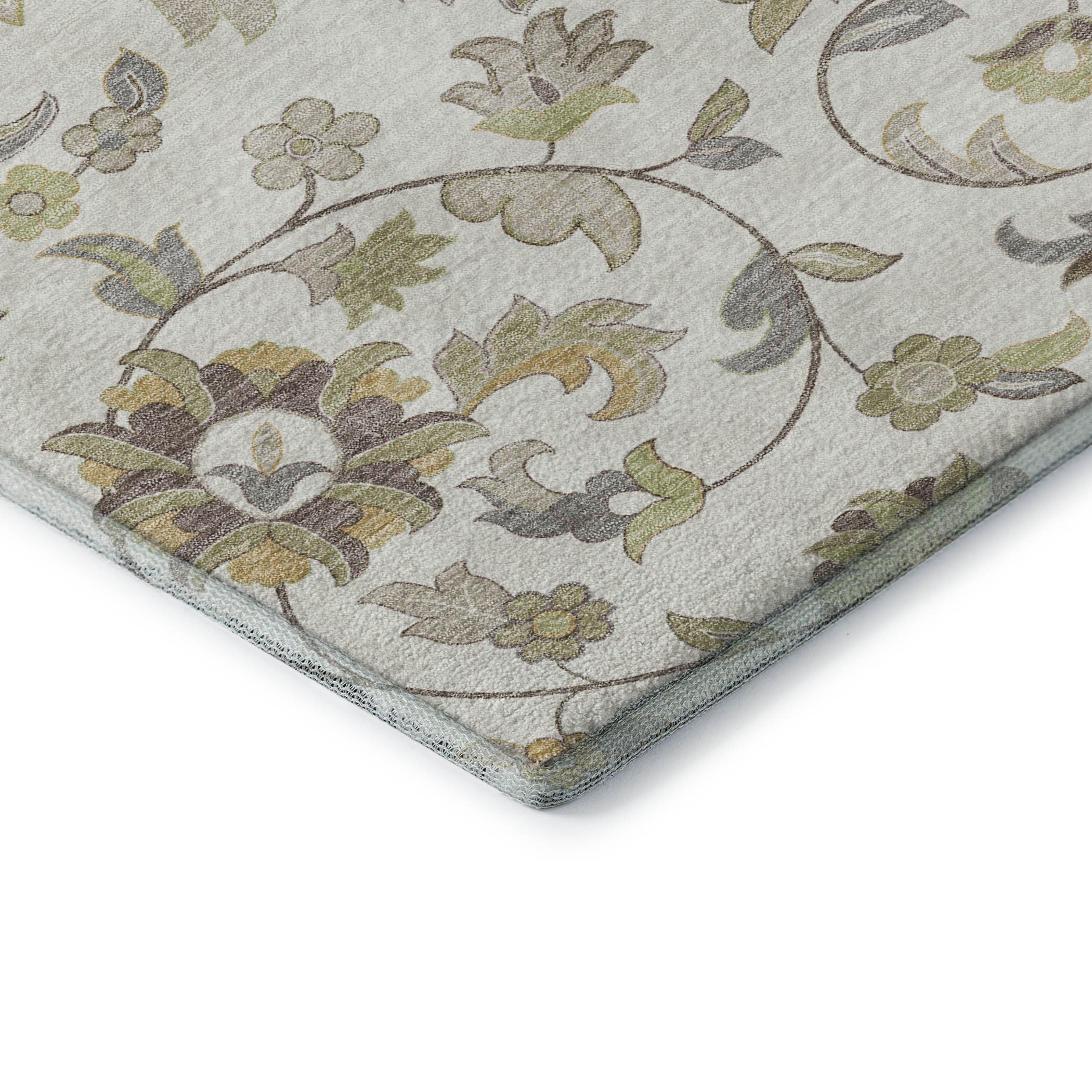 8' X 10' Ivory Copper And Gray Floral Washable Area Rug With UV Protection