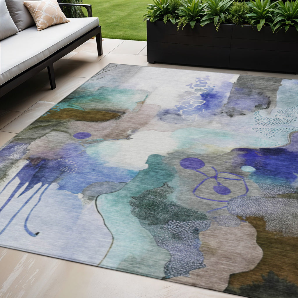 5' X 8' Brown Purple And Ivory Abstract Washable Indoor Outdoor Area Rug-1