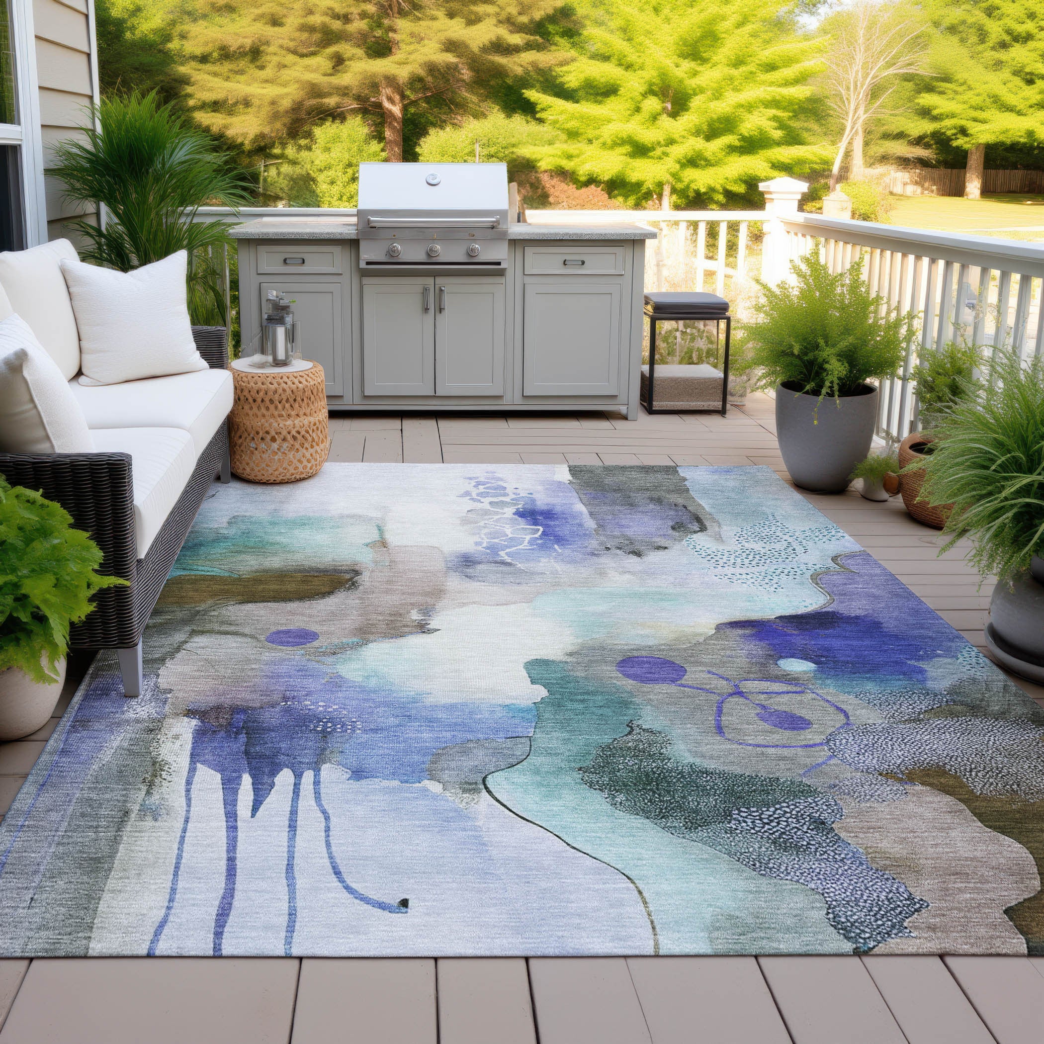 5' X 8' Brown Purple And Ivory Abstract Washable Indoor Outdoor Area Rug-4