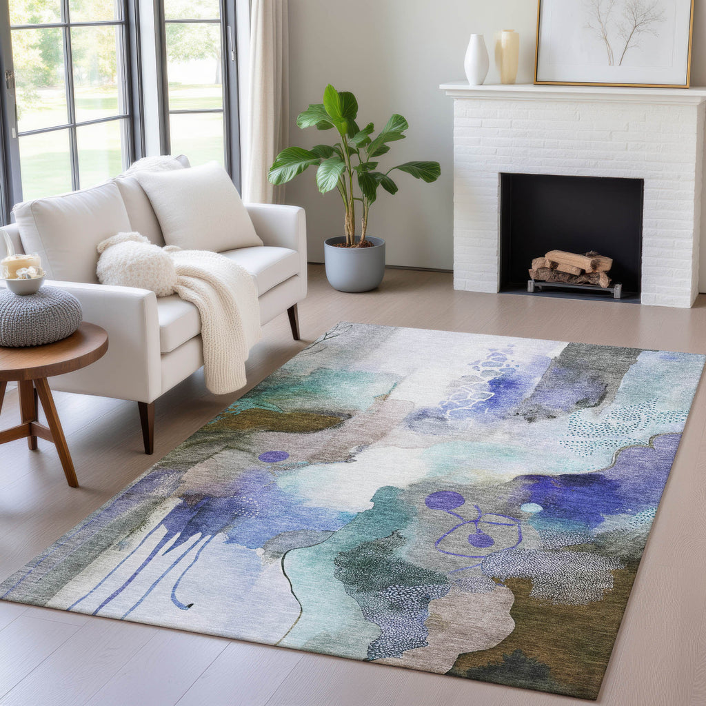 5' X 8' Brown Purple And Ivory Abstract Washable Indoor Outdoor Area Rug-5
