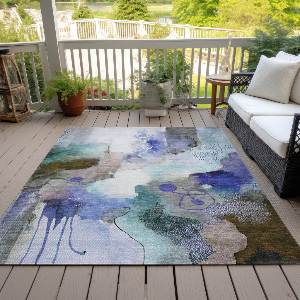 5' X 8' Brown Purple And Ivory Abstract Washable Indoor Outdoor Area Rug-7