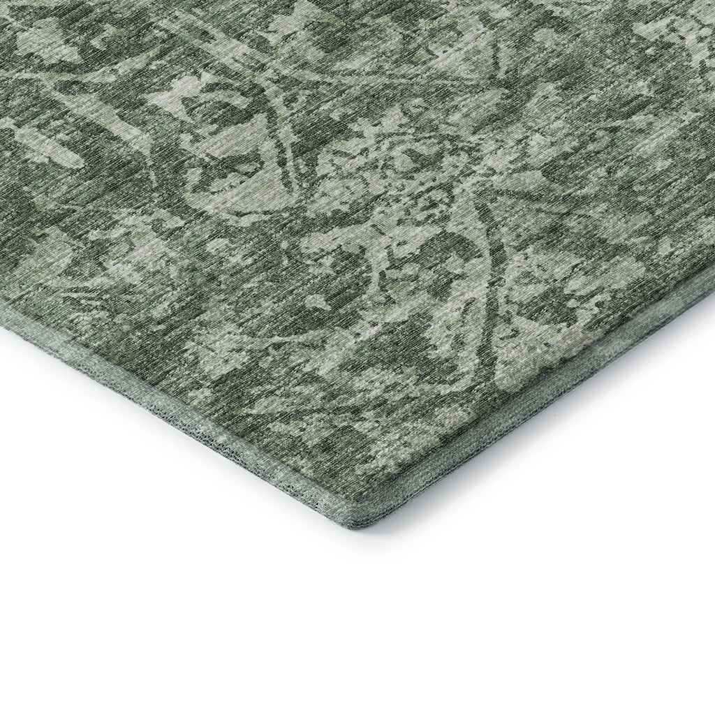 8' Green And Ivory Round Damask Washable Indoor Outdoor Area Rug-4