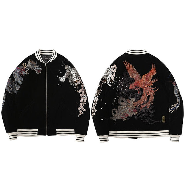 Streetwear Jacket Mens Hip Hop Coat Animals Floral Embroidery Jacket Zipper Cotton Track Jacket Coat Outwear Winter Parkas
